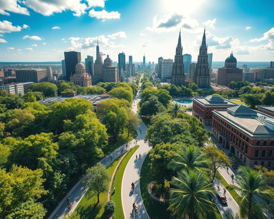 architectonische hoogtepunten en groene parken tijdens de fietstocht